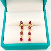 14KT SOLID YELLOW GOLD, RUBY, & DIAMOND EARRINGS