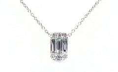 Classic 18kt White Gold Necklace Rectangular Diamond Pendant