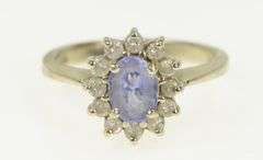14K White Gold Oval Tanzanite Diamond Halo Engagement Ring