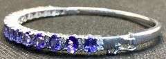 FABULOUS 14K WHITE GOLD STUNNING BLUE TANZANITE AND DIAMOND BANGLE BRACELET