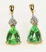 10K Yellow Gold Pear Green Sapphire Diamond Accent Stud Earrings