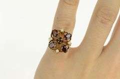 14K Yellow Gold Victorian Garnet Pearl Accent Vintage Cocktail Ring