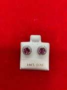 14K WHITE GOLD TOURMALINE AND DIAMOND STUD EARRINGS