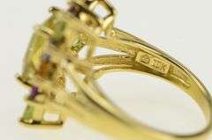 10K Yellow Gold Peridot Citrine Pink Topaz Tourmaline Cocktail Ring