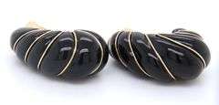 Fancy Yellow Gold Black Onyx and Gold J Hoop Earrings