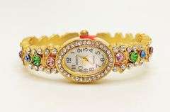 Ladies Geneva & Gemstone Watch, 18kt Yellow GP Cuff