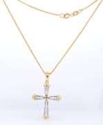 Dazzling Yellow Gold 2 Tone Diamond Cross Pendant on Chain