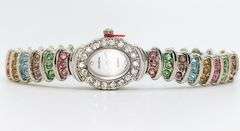 Ladies Geneva & Gemstone Watch, 18kt White Gold Plated