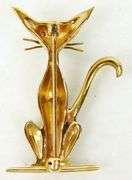 Exceptional Vintage 14K Cat Pin with Topaz Eyes