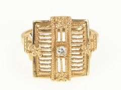 14K Yellow Gold Art Deco Squared Filigree Vintage Floral Ring