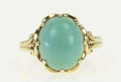 10K Yellow Gold Victorian Turquoise Cabochon Ornate Vintage Ring