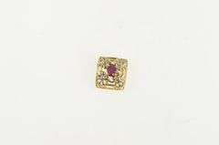 10K Yellow Gold Ruby Floral Filigree Slide Bracelet Charm/Pendant