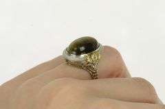 14K White Gold Art Deco Cat's Eye Mother of Pearl Filigree Ring