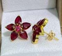 5.0 CARAT NATURAL RUBY EARRINGS IN 14KT SOLID YELLOW GOLD