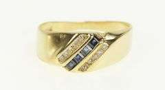 14K Yellow Gold Princess Sapphire Diamond Slanted Men's Ring