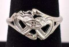 Lovely Double Heart Ring with Diamond in White Gold