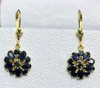 14KT SOLID YELLOW GOLD & 3.0 CARAT NATURAL BLUE SAPPHIRE EARRINGS