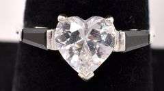 Heart CZ and Black Onyx Gem In Sterling Silver