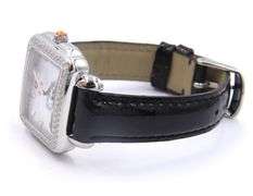 Michele Deco Diamond Mop Black Leather Strap Watch