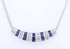 Attractive White Gold Fancy Baguette Sapphire and Diamond Necklace