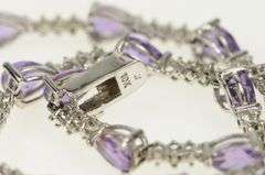 10K White Gold Pear Amethyst Diamond Accent Vintage Tennis Bracelet