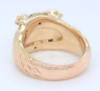 14kt Yellow Gold Emerald and Dark Charm Diamond Owl Ring