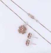 Set of Sterling Silver Flower Pendant on Chain with Matching Earrings