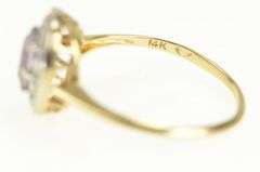 14K Yellow Gold Oval Amethyst Diamond Halo Statement Ring