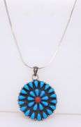 Turquoise Round Pendant on Italian Snake Chain Necklace