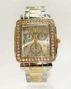 Fancy Square Face Geneva Cuff Watch with Gemstones!