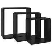 Wall Cube Shelves 3 pcs Black MDF