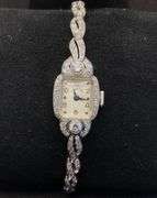 HAMILTON LADIES VINTAGE ART-DECO PLATINUM ANTIQUE DIAMOND WATCH