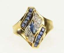 10K Yellow Gold Marquise Sapphire Diamond Halo Bypass Ring