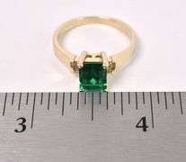 Sparkling Lab-Created Emerald And Diamond ring In 14K Yellow Gold