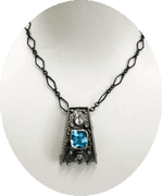 BLACK RHODIUM OVER 925 natural checker board cut Blue Topaz & Faceted natural Amethyst and white topaz Accents Necklace