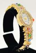 Ladies Geneva & Gemstone Watch, 18kt Yellow GP Cuff