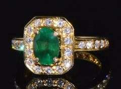 18KT SOLID YELLOW GOLD, EMERALD, & DIAMOND COCKTAIL RING