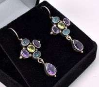 Multi-Gem Dangle Earrings In Sterling Silver