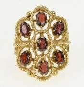 14K Yellow Gold Oval Garnet Filigree Statement Cocktail Ring