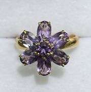 14KT SOLID YELLOW GOLD & AMETHYST FLOWER RING
