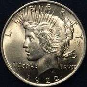 1922 Peace Silver Dollar BU