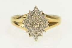 10K Yellow Gold Squared Vintage Diamond Cluster Statement Ring