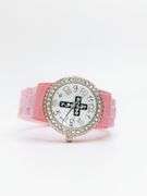 Fancy Pink Geneva Watch w/ Cross Graphic and Gemstones