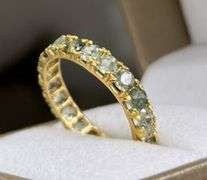 14KT SOLID YELLOW GOLD & GREEN SAPPHIRE ETERNITY BAND RING