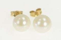 14K Yellow Gold 6.5mm Pearl Vintage Solitaire Classic Stud Earrings
