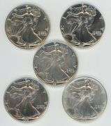 5 Diff. better date Gem BU $1 American Silver Eagles 1987 to 1993