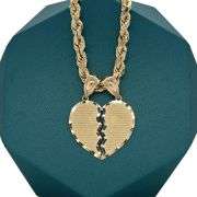 14K YELLOW GOLD BROKEN HEART CHARM WITH CHAIN