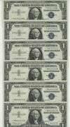3 Gem CU 1957 & 3 1957-B (in sequence) $1 Silver Certificate STARS