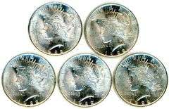 5 Peace Silver Dollars from 1922