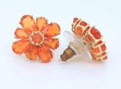 Handsome Yellow Gold Flower Design Orange Quartz Earrings